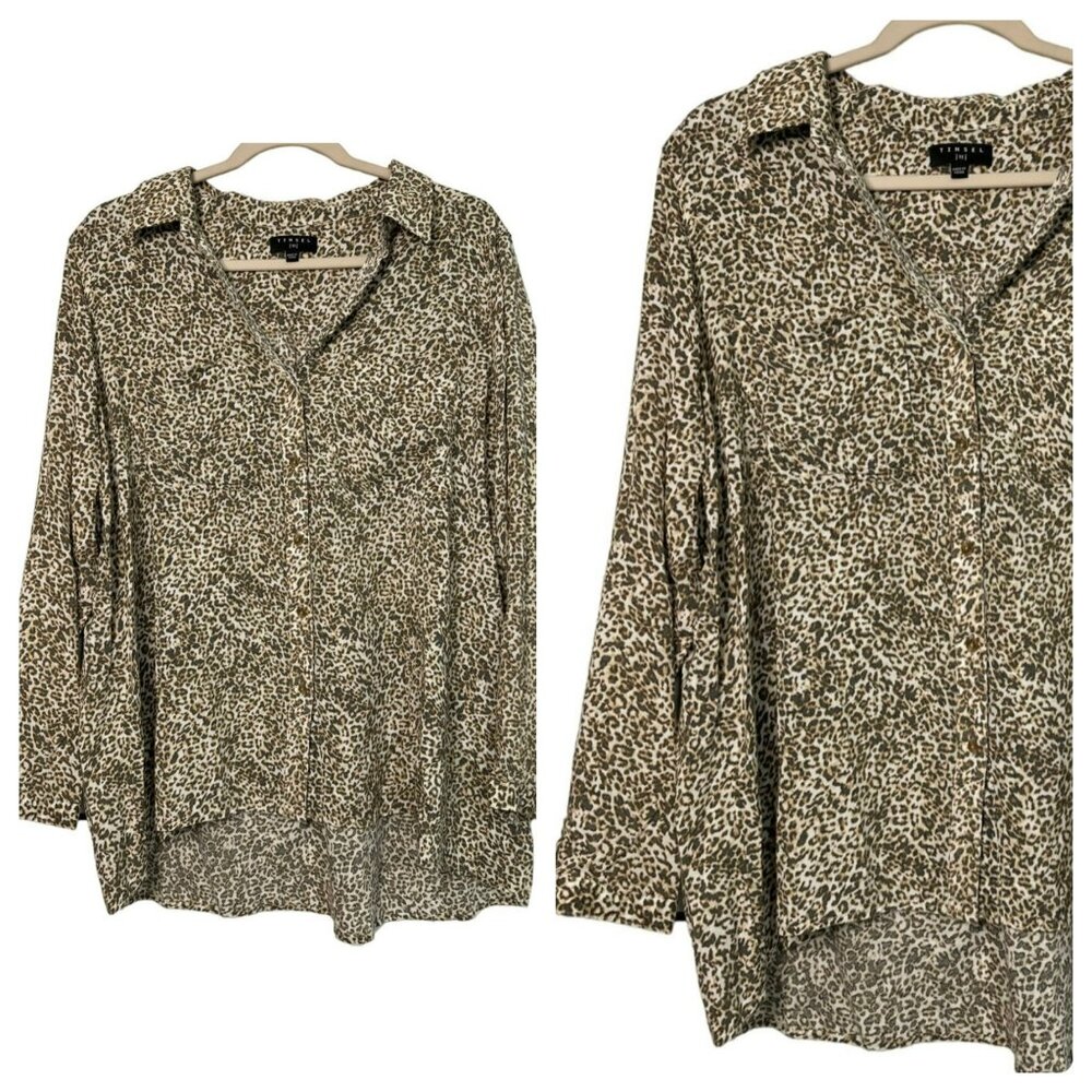 Tinsel Ladies Button Up BOHO Leopard Print Safari Blouse Size 1X Plus Size